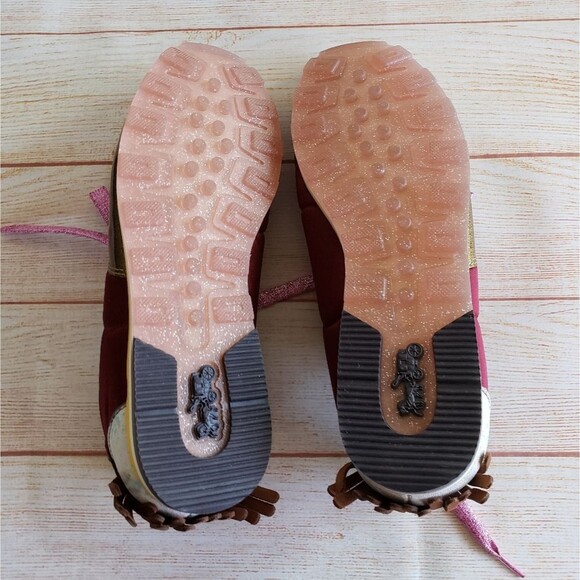 Coach Printed Suede Fringe Satin Metallic Sneakers Women's Size 7B Walking - Picture 12 of 14